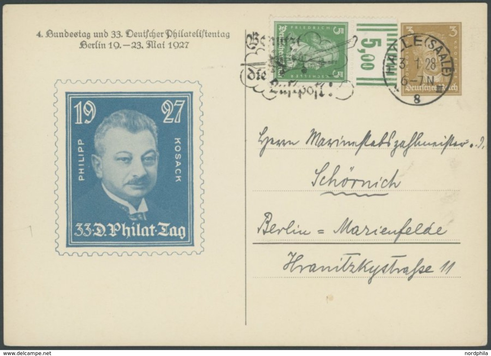 GANZSACHEN PP 97C2/04 BRIEF, Privatpost: 1928, 3 Pf. Goethe 4. Bundestag Und 33. Deutscher Philatelistentag, Philipp Kos - Other & Unclassified