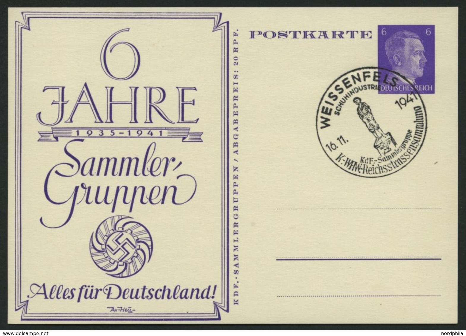 GANZSACHEN PP 156C3 BRIEF, Privatpost: 1941, 6 Hitler 6 Jahre Sammlergruppen Alles Für Deutschland!, Leer Gestempelt, Mi - Otros & Sin Clasificación