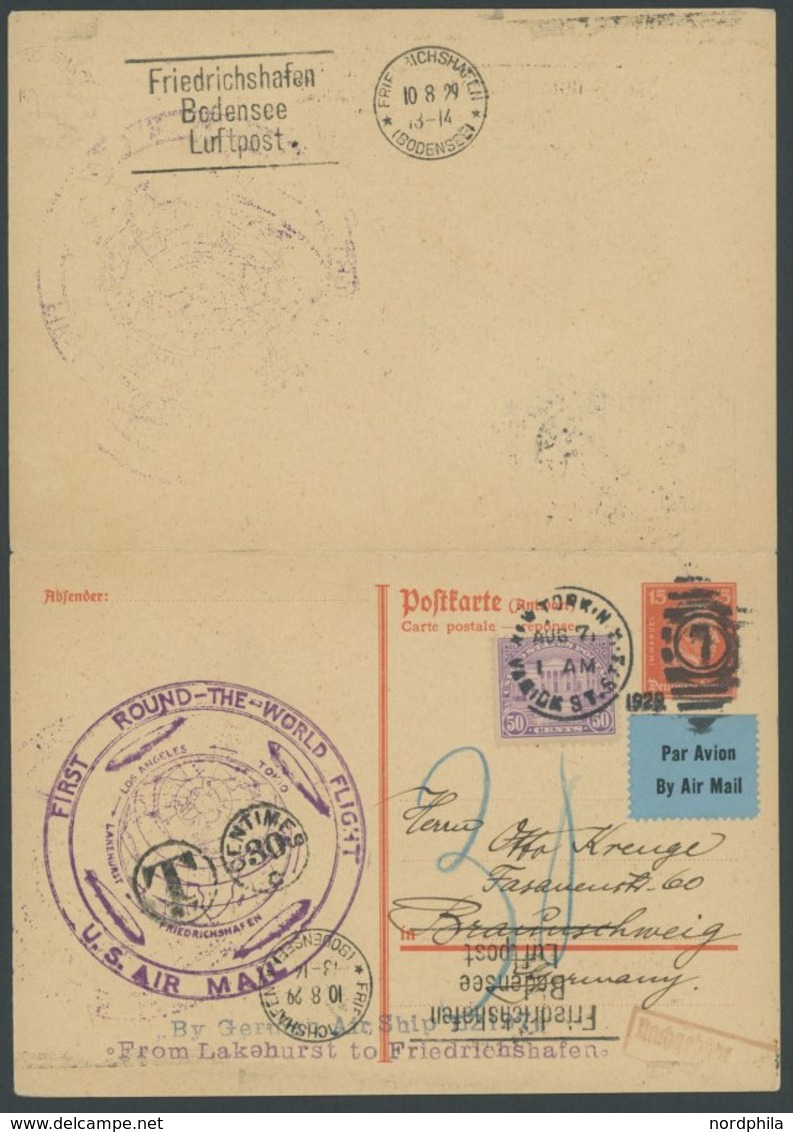 ZEPPELINPOST 26B/27A BRIEF, 1929, Amerikafahrt, Bordpost, Versuchte Und Durchgeführte Amerikafahrt/ Rückfahrt, Frage- Un - Airmail & Zeppelin