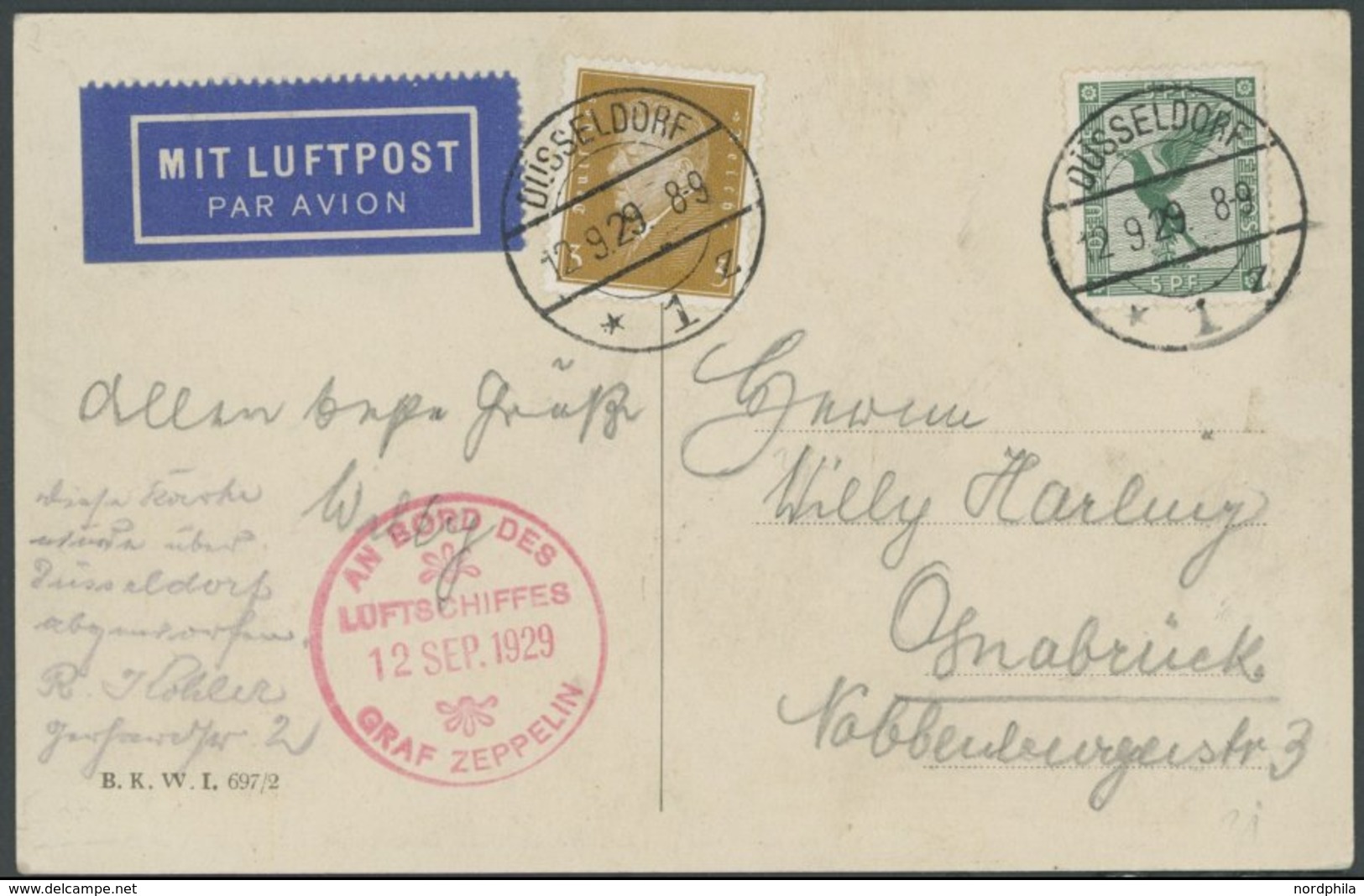 ZEPPELINPOST 33a BRIEF, 1929, Deutschlandfahrt, Abwurf Düsseldorf, Prachtkarte - Airmail & Zeppelin