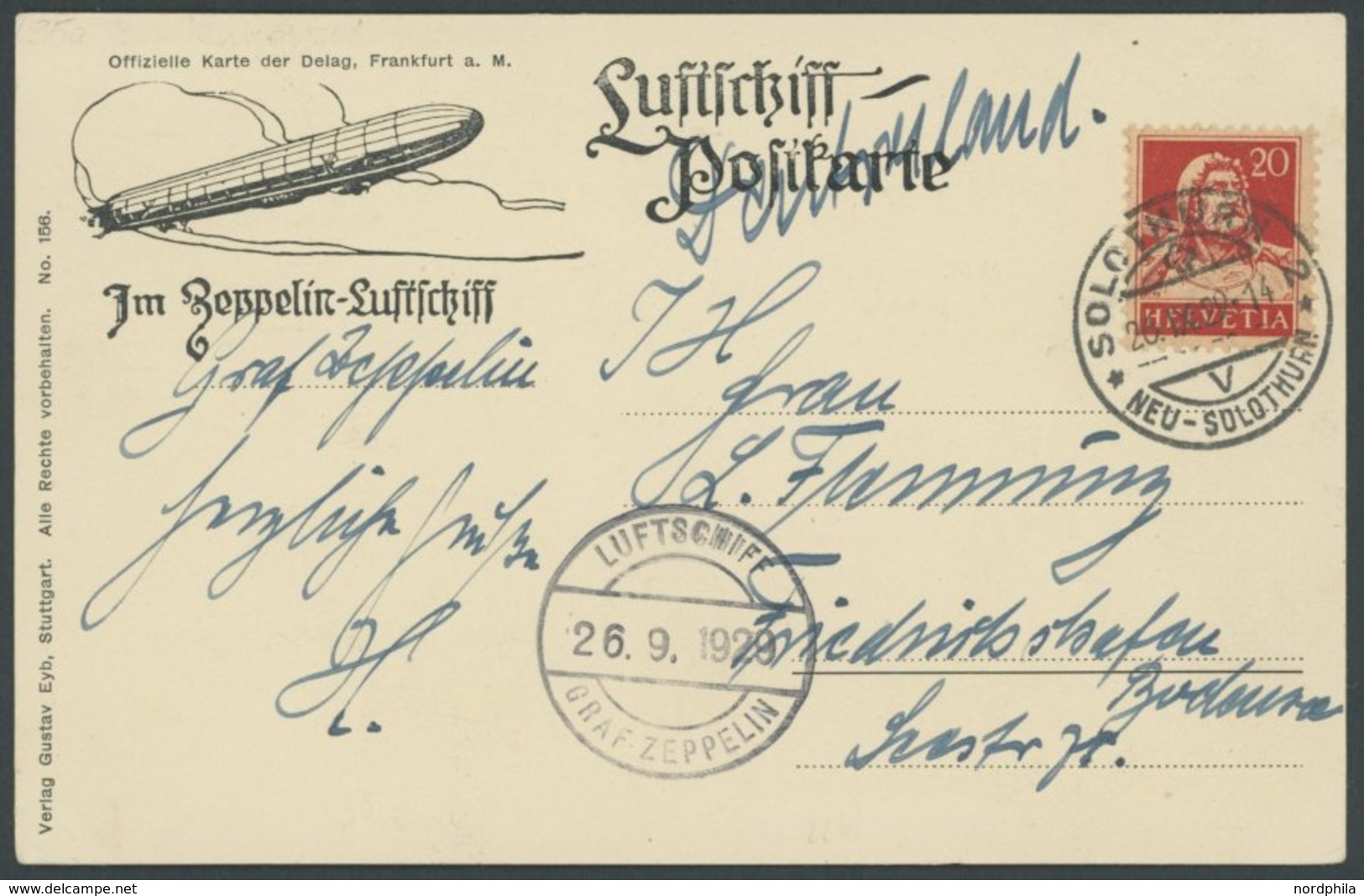 ZEPPELINPOST 35a BRIEF, 1929, 1. Schweizfahrt, Abwurf Solothurn, Prachtkarte - Luchtpost & Zeppelin