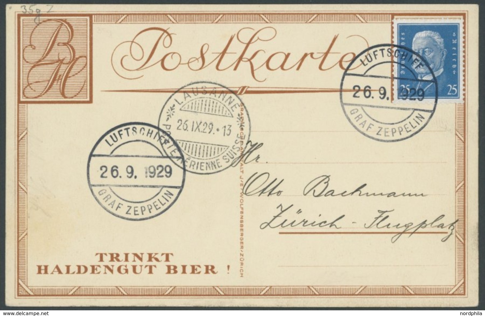 ZEPPELINPOST 35g BRIEF, 1929, 1. Schweizfahrt, Abwurf Lausanne, Prachtkarte - Airmail & Zeppelin