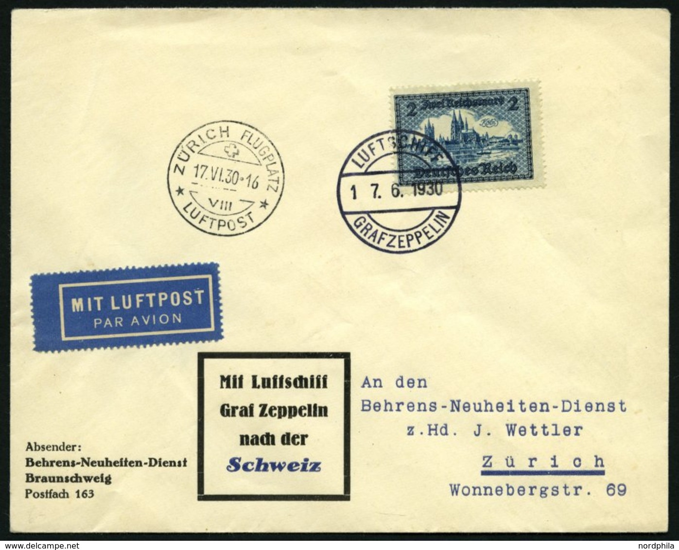 ZEPPELINPOST 66B BRIEF, 1930, Schweizfahrt, Bordpost, Mit Einzelfrankatur Mi.Nr. 440!, Prachtbrief - Posta Aerea & Zeppelin