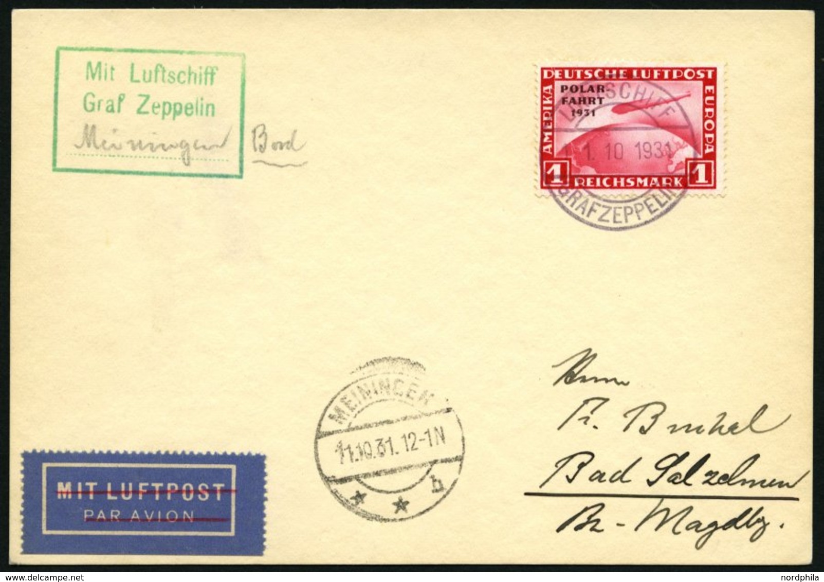 ZEPPELINPOST 132Ab BRIEF, 1931, Fahrt Nach Meiningen, Bordpost, Frankiert Mit 1 RM Polarfahrt, Prachtkarte - Airmail & Zeppelin