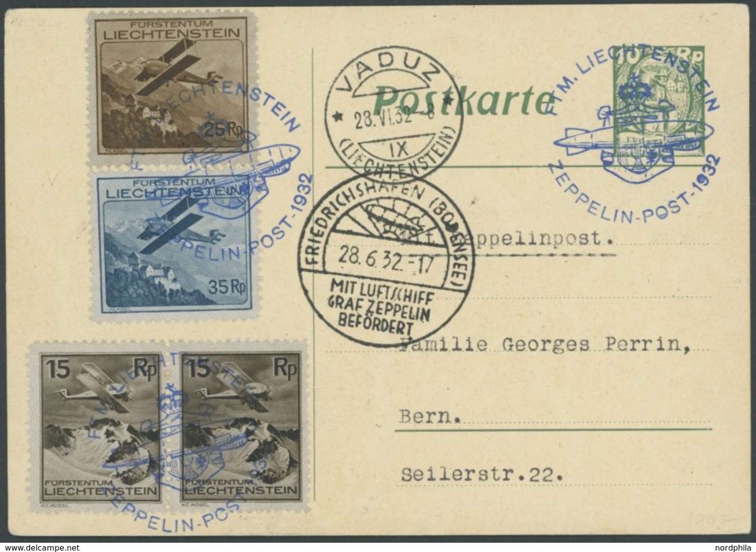 ZEPPELINPOST 167 BRIEF, 1932, Schweizfahrt, Auflieferung Vaduz, Prachtkarte - Airmail & Zeppelin