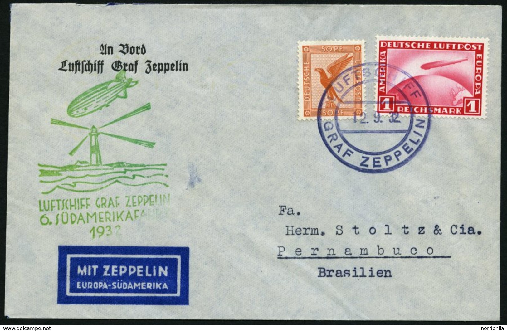 ZEPPELINPOST 177Ab BRIEF, 1932, 6. Südamerikafahrt, Bordpost, Prachtbrief - Luchtpost & Zeppelin