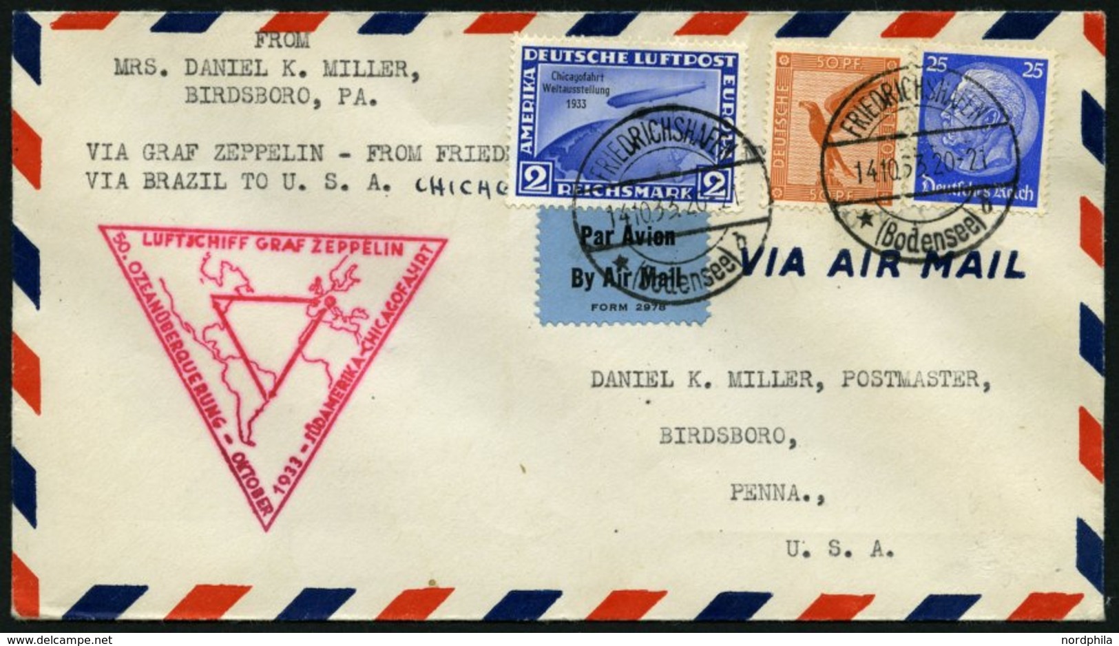 ZEPPELINPOST 238Bca BRIEF, 1933, Chicagofahrt, Auflieferung Fr`hafen, Bis Chicago, Prachtbrief - Luchtpost & Zeppelin