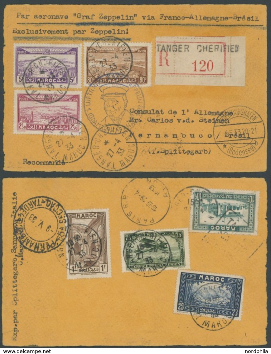 ZULEITUNGSPOST 202Aa BRIEF, Marokko Französisches Protektorat: 1933, 1. Südamerikafahrt, Einschreiben, Prachtkarte - Zeppelins