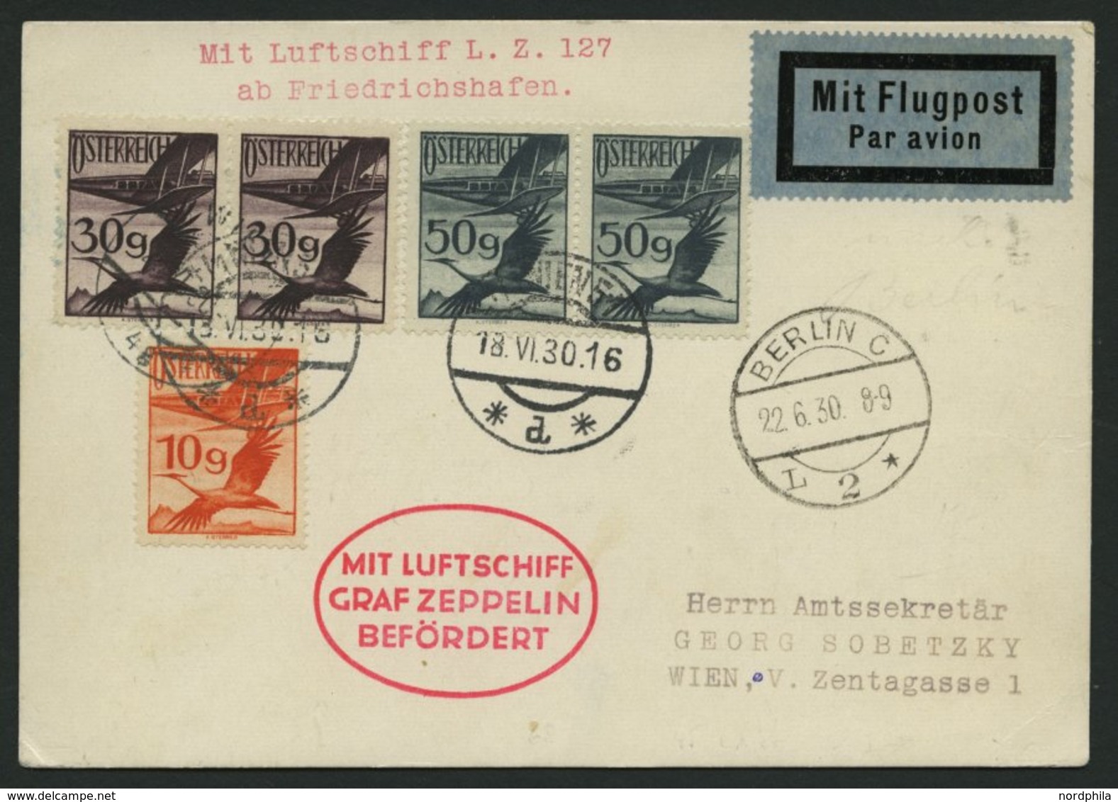 ZULEITUNGSPOST 68 BRIEF, Österreich: 1930, Deutschlandfahrt, Bis Berlin, Prachtkarte - Zeppelins