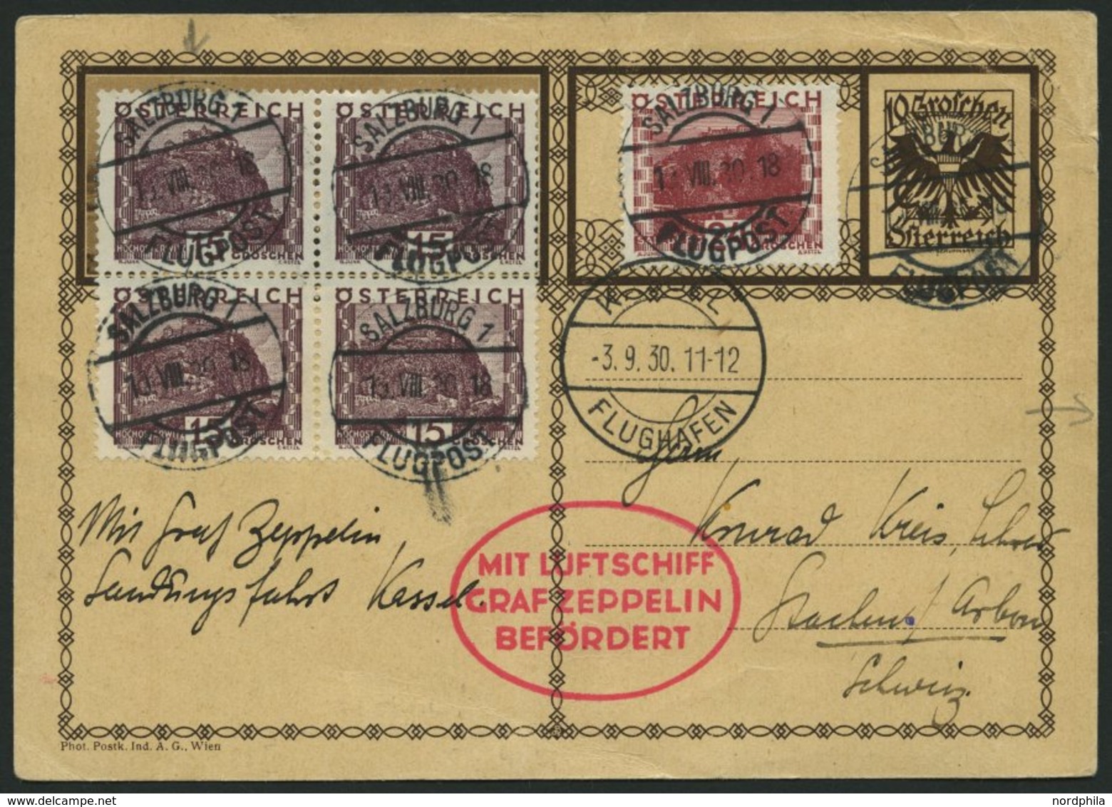ZULEITUNGSPOST 82 BRIEF, Österreich: 1930, Landungsfahrt Nach Kassel, Karte Feinst - Zeppelins