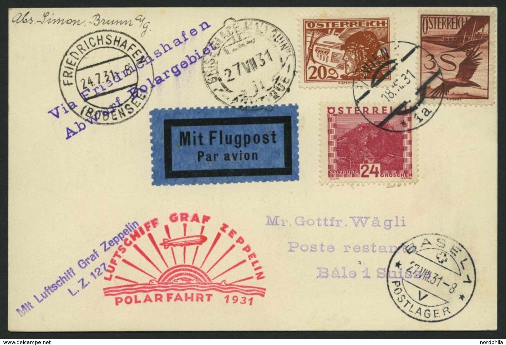 ZULEITUNGSPOST 119 BRIEF, Österreich: 1931, Polarfahrt, Bis Malygin, Prachtkarte - Zeppelin