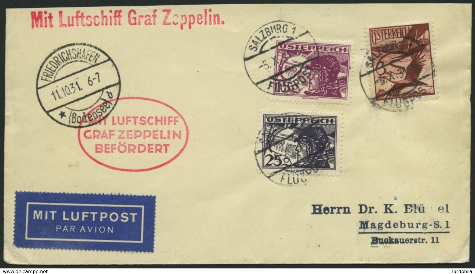 ZULEITUNGSPOST 132 BRIEF, Österreich: 1931, Fahrt Nach Meiningen, Aufgabestempel SALZBURG, Prachtbrief - Zeppelin