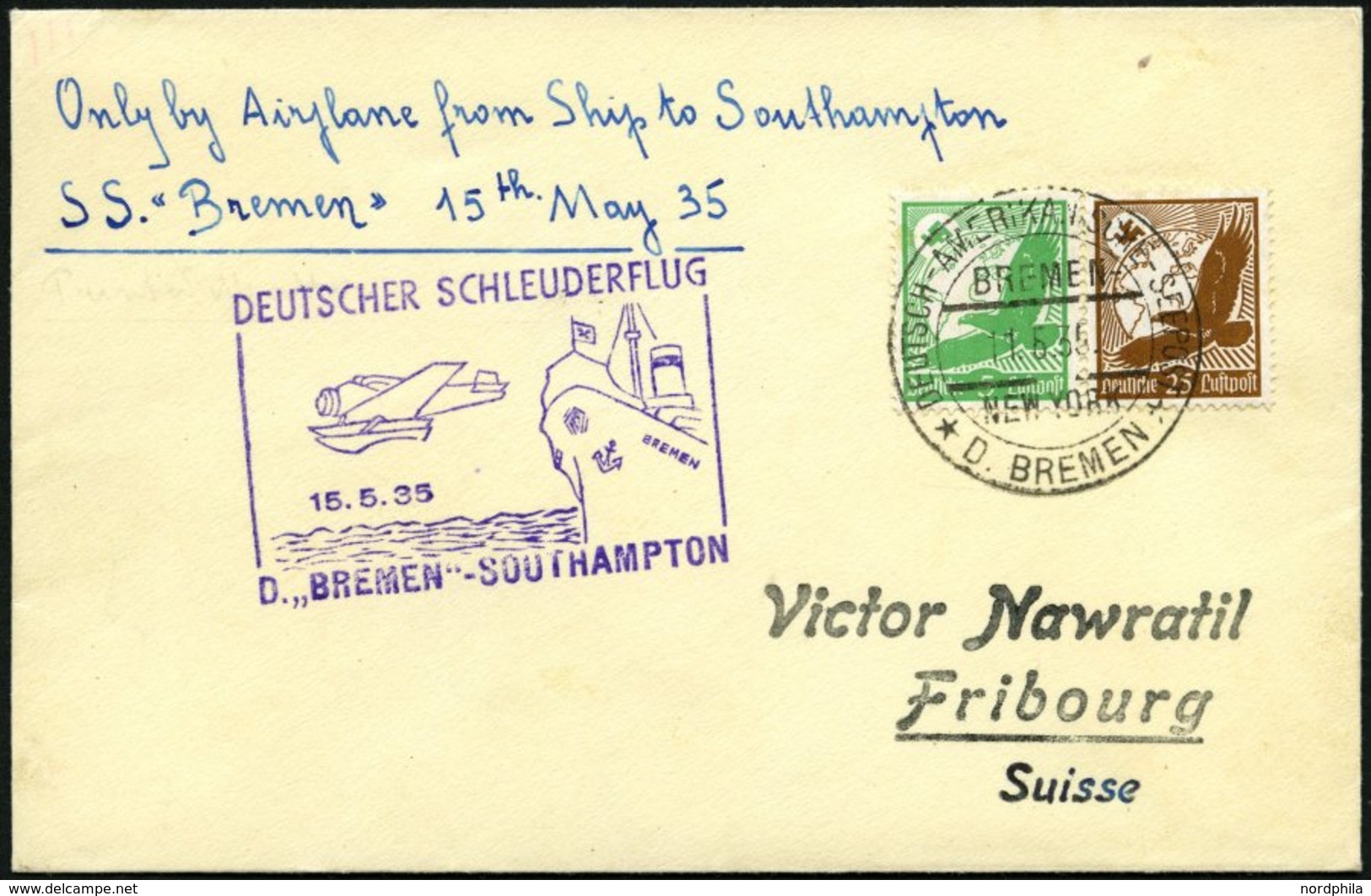 KATAPULTPOST 186c BRIEF, 15.5.1935, &quot,Bremen&quot, - Southampton, Deutsche Seepostaufgabe, Prachtbrief - Storia Postale