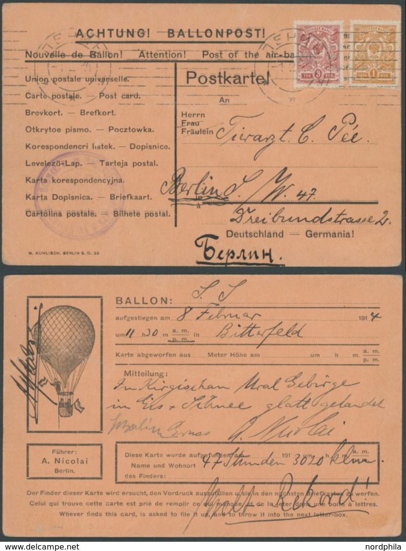 BALLON-FAHRTEN 1897-1916 8.2.1914, Berliner Verein Für Luftschiffahrt, Ballonflugkarte Mit Aufstieg In Bitterfeld Und La - Mongolfiere