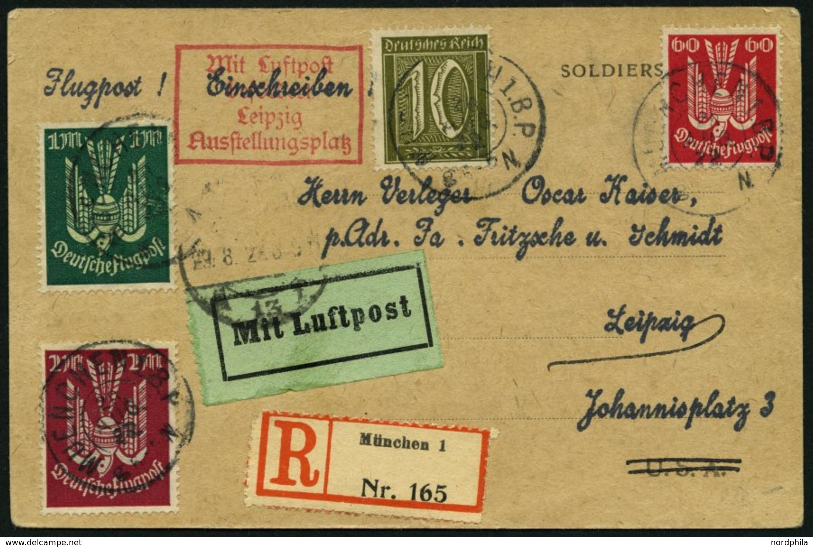 SPÄTERE FLÜGE (SPF) 21.4.16 BRIEF, 20.8.1922, München-Leipzig Mit Bestätigungsstempel LEIPZIG AUSSTELLUNSPLATZ, Einschre - Avions