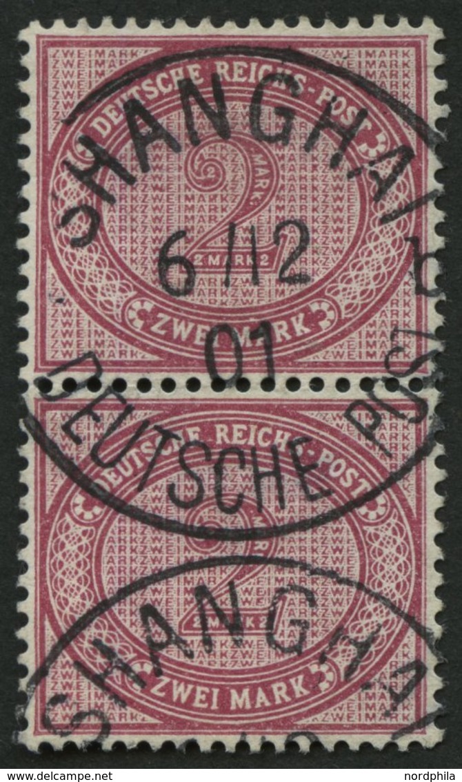 DP CHINA V 37f Paar O, 1901, 2 M. Rötlichkarmin Im Senkrechten Paar, Stempel SHANGHAI DP *a, Untere Marke Dünne Stelle,  - Cina (uffici)