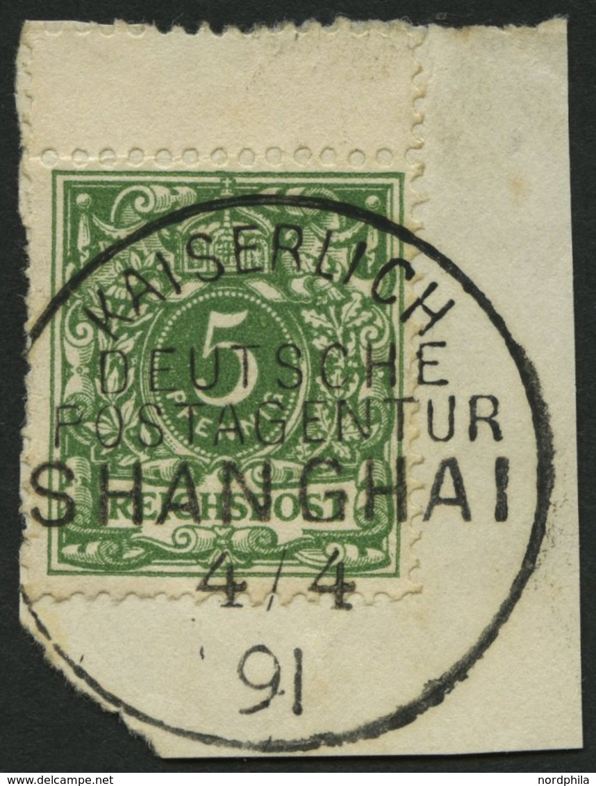 DP CHINA V 46c BrfStk, 1891, 5 Pf. Opalgrün, Oben Mit Steg, Stempel KDPAG SHANGHAI, Prachtbriefstück - Cina (uffici)