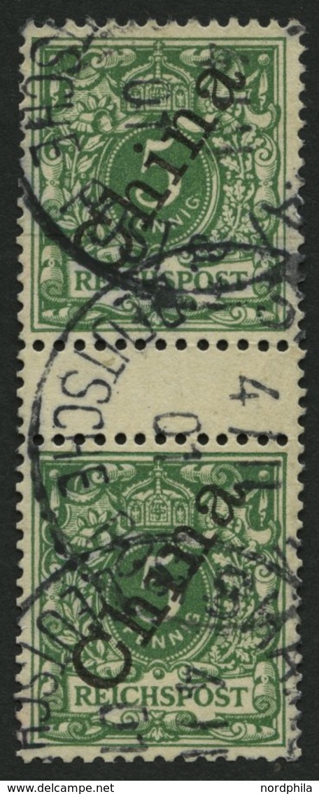 DP CHINA 2IIZS O, 1898, 5 Pf. Steiler Aufdruck Im Zwischenstegpaar, Obere Marke Aufklebefehler Sonst Pracht, Gepr. Bothe - China (kantoren)