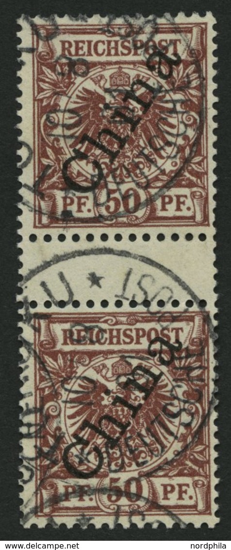 DP CHINA 6IIZS O, 1898, 50 Pf. Steiler Aufdruck Im Zwischenstegpaar, Obere Marke Ein Paar Kurze Zähne Sonst Pracht, Mi.  - China (kantoren)