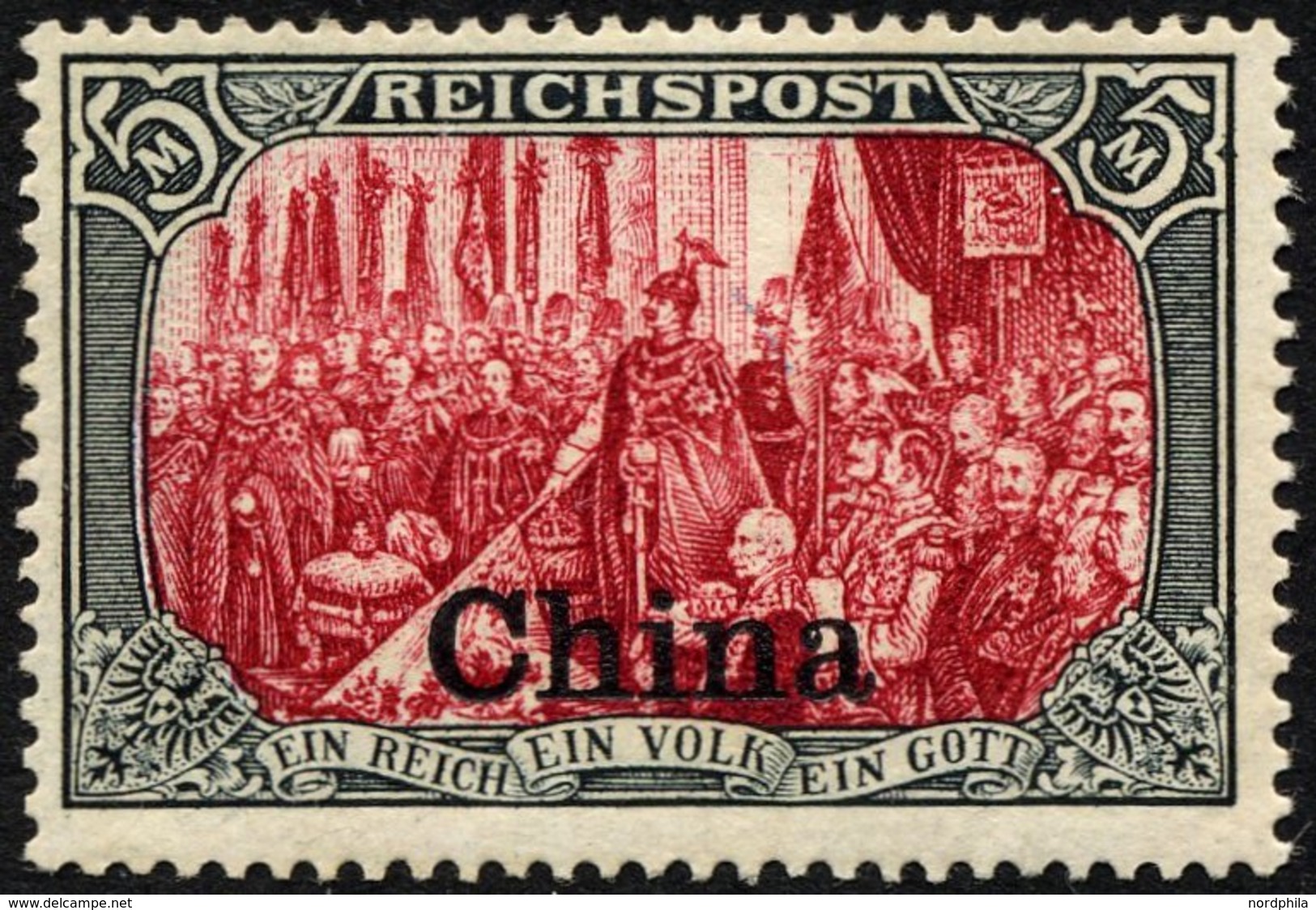 DP CHINA 27IV *, 1901, 5 M. Reichspost, Type I, Nachmalung Nur Mit Deckweiß, Falzreste, Pracht, Fotoattest Jäschke-L., M - China (kantoren)