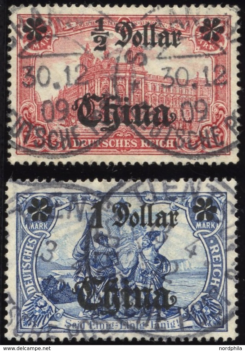 DP CHINA 44IAI,45IAII O, 1906/7, 1/2 D. Auf 1 M. Und 1 D. Auf 2 M., Mit Wz., Friedensdruck, 2 Werte üblich Gezähnt Prach - China (kantoren)