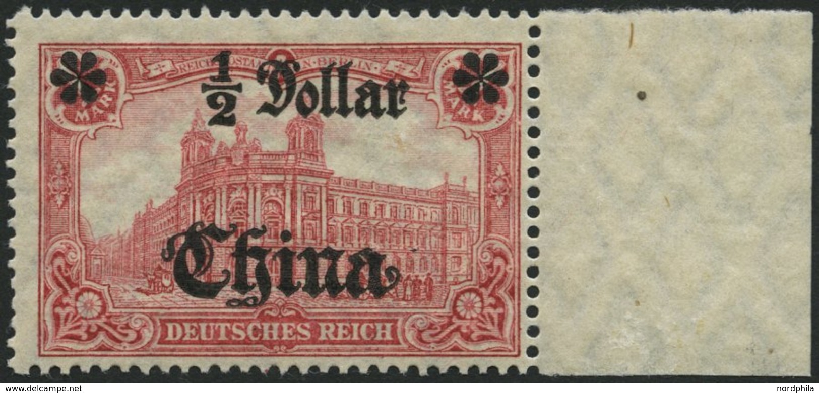 DP CHINA 44IIBR **, 1919, 1/2 D. Auf 1 M., Mit Wz., Kriegsdruck, Aufdruck Glänzend, Postfrisch, Pracht, Mi. 65.- - China (offices)