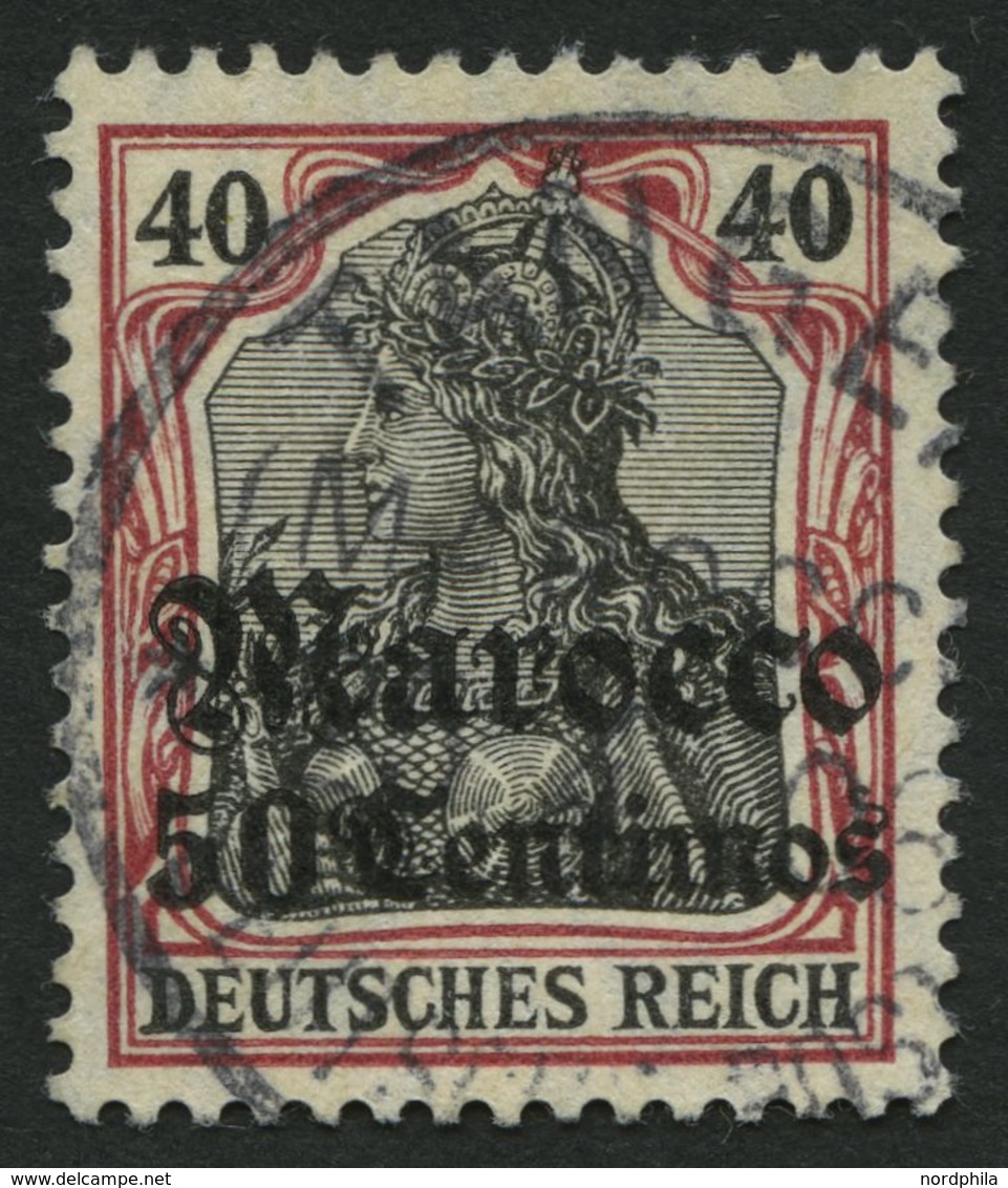 DP IN MAROKKO 40 O, 1908, 50 C. Auf 40 Pf., Mit Wz., Pracht, Gepr. Starauschek, Mi. 180.- - Marocco (uffici)