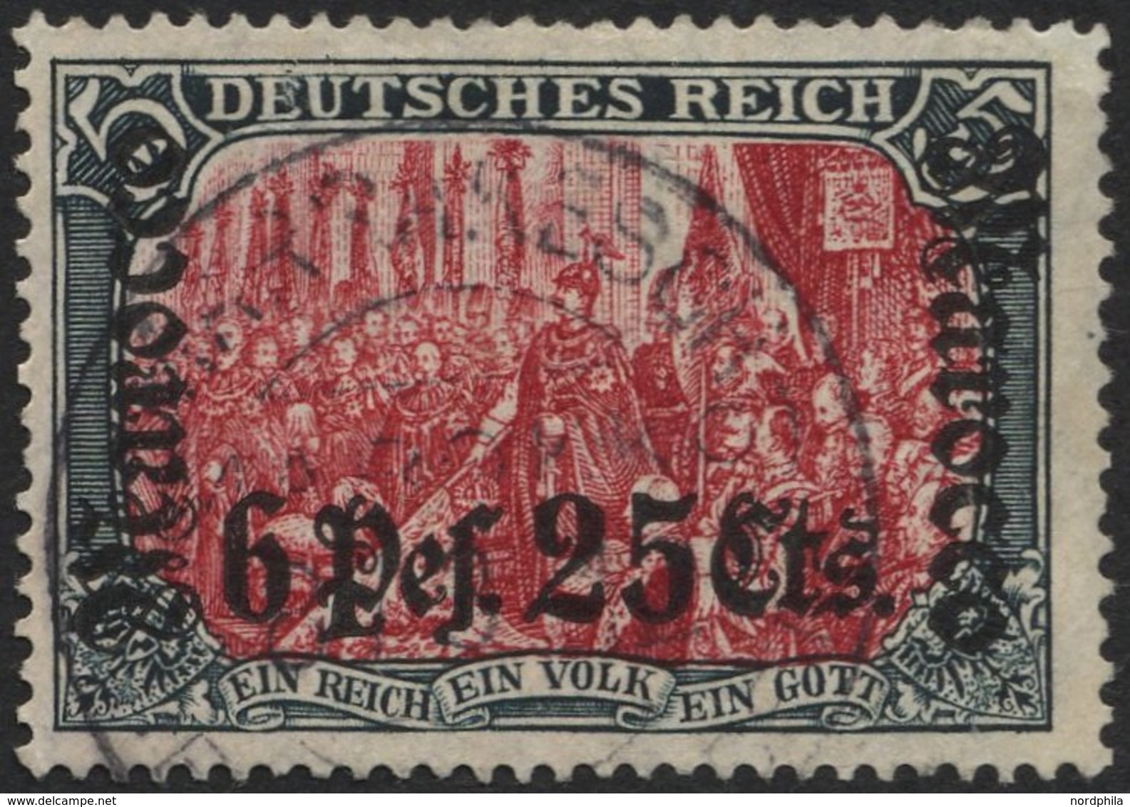 DP IN MAROKKO 45 O, 1906, 6 P. 25 C. Auf 5 M., Mit Wz., Stempel MARRAKESCH (KK), Feinst (Laschenaufriss Und Ausgebessert - Maroc (bureaux)