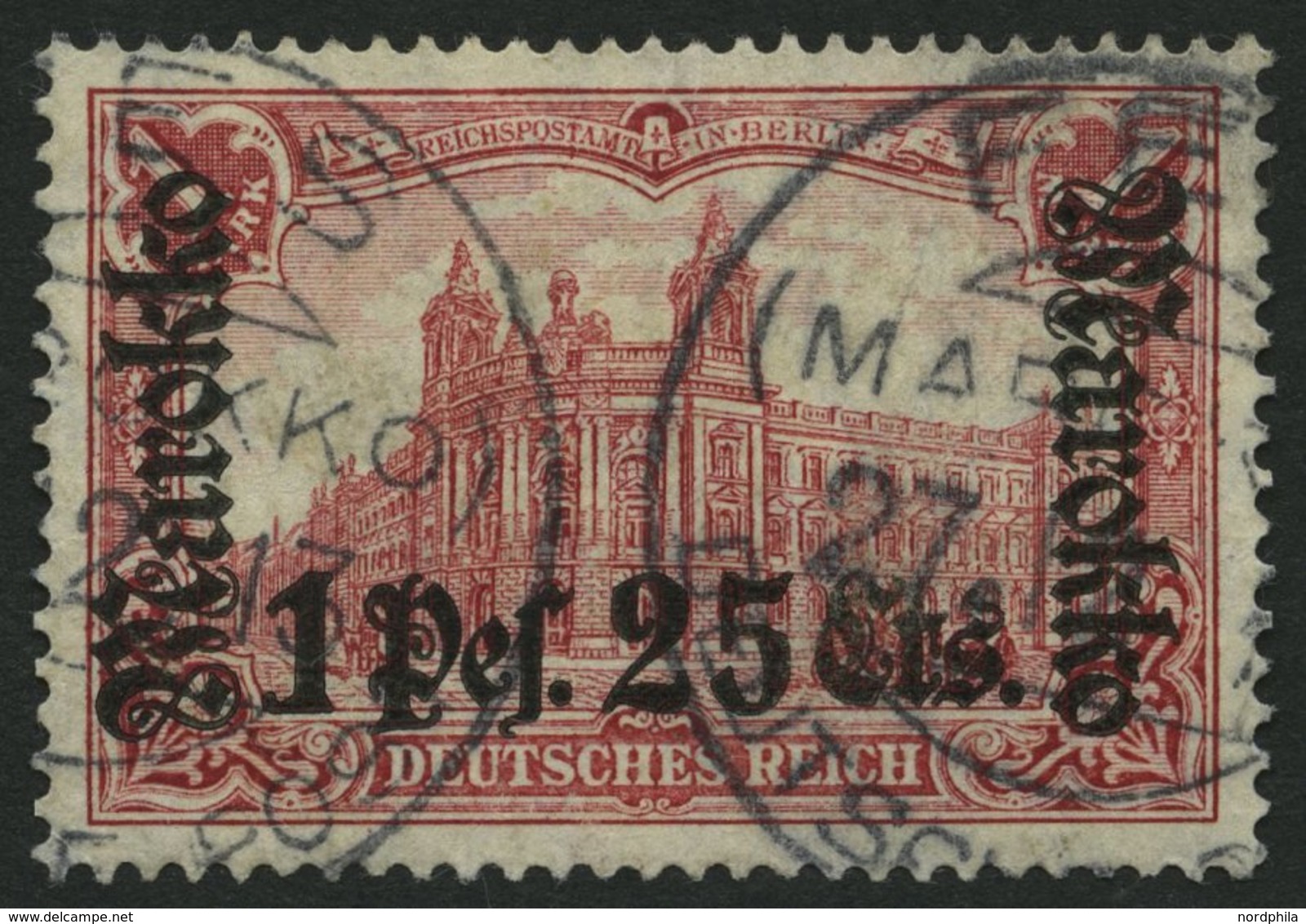 DP IN MAROKKO 55IA O, 1911, 1 P. 25 C. Auf 1 M., Friedensdruck, Stempel FES, Pracht, Gepr. Steuer, Mi. 80.- - Marocco (uffici)
