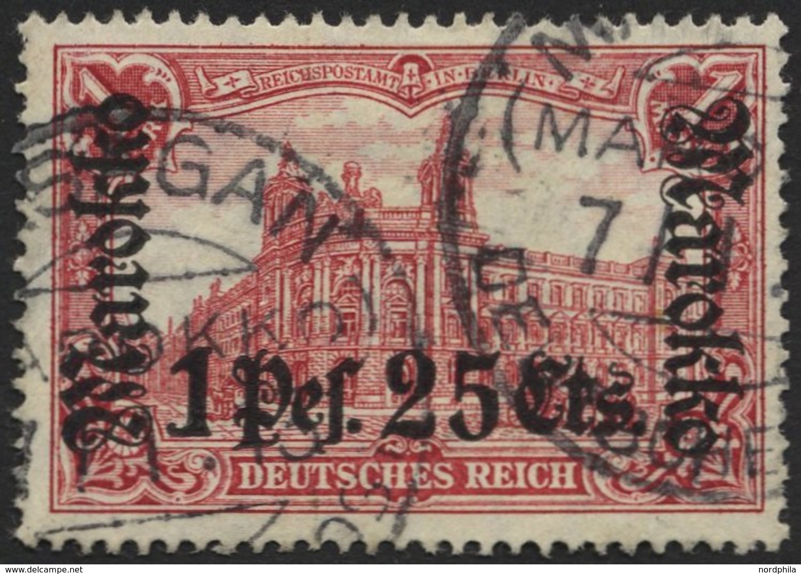 DP IN MAROKKO 55IA O, 1911, 1 P. 25 C. Auf 1 M., Friedensdruck, Stempel MASAGAN, üblich Gezähnt Pracht, Mi. (80.-) - Marruecos (oficinas)