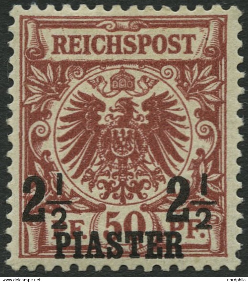 DP TÜRKEI 10a *, 1889, 21/2 PIA. Auf 50 Pf. Bräunlichrot, Falzrest, Pracht, Fotobefund Steuer, Mi. 440.- - Turkse Rijk (kantoren)