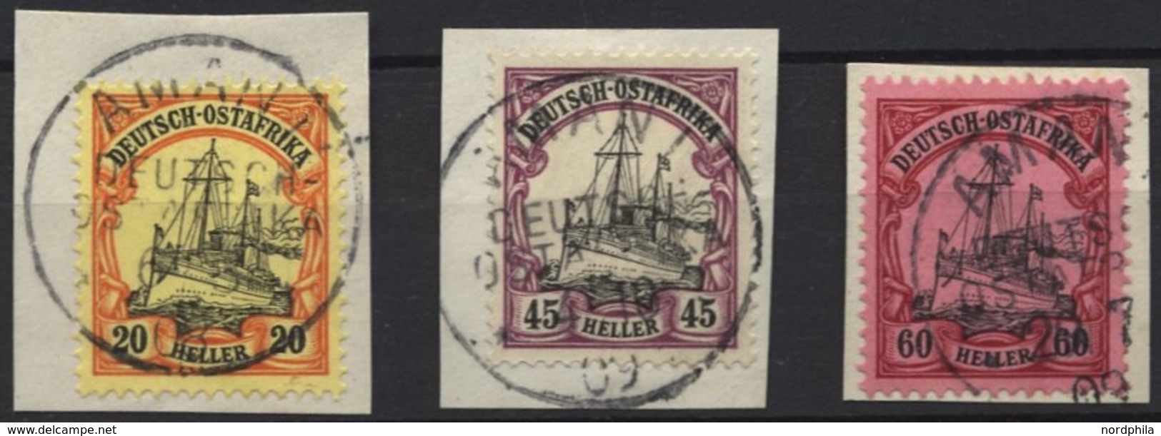 DEUTSCH-OSTAFRIKA 26,28/9 BrfStk, 1905, 20, 45 Und 60 H. Kaiseryacht, Ohne Wz., 3 Prachtbriefstücke, Mi. (185.-) - Duits-Oost-Afrika