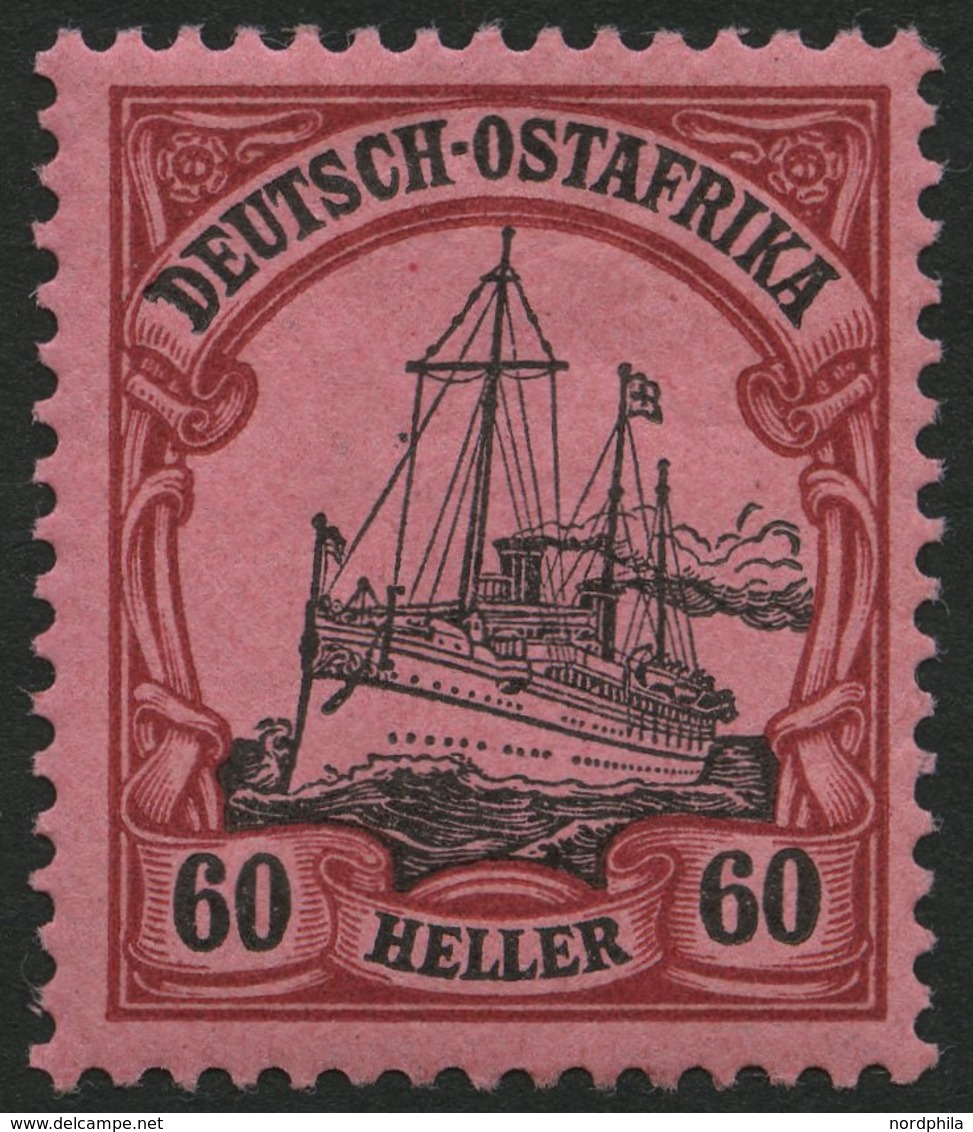 DEUTSCH-OSTAFRIKA 29I *, 1905, 60 H. Dunkelrötlichkarmin/braunschwarz Auf Mattkarminrot, Ohne Wz., Mit Abart Fehlende Da - Duits-Oost-Afrika