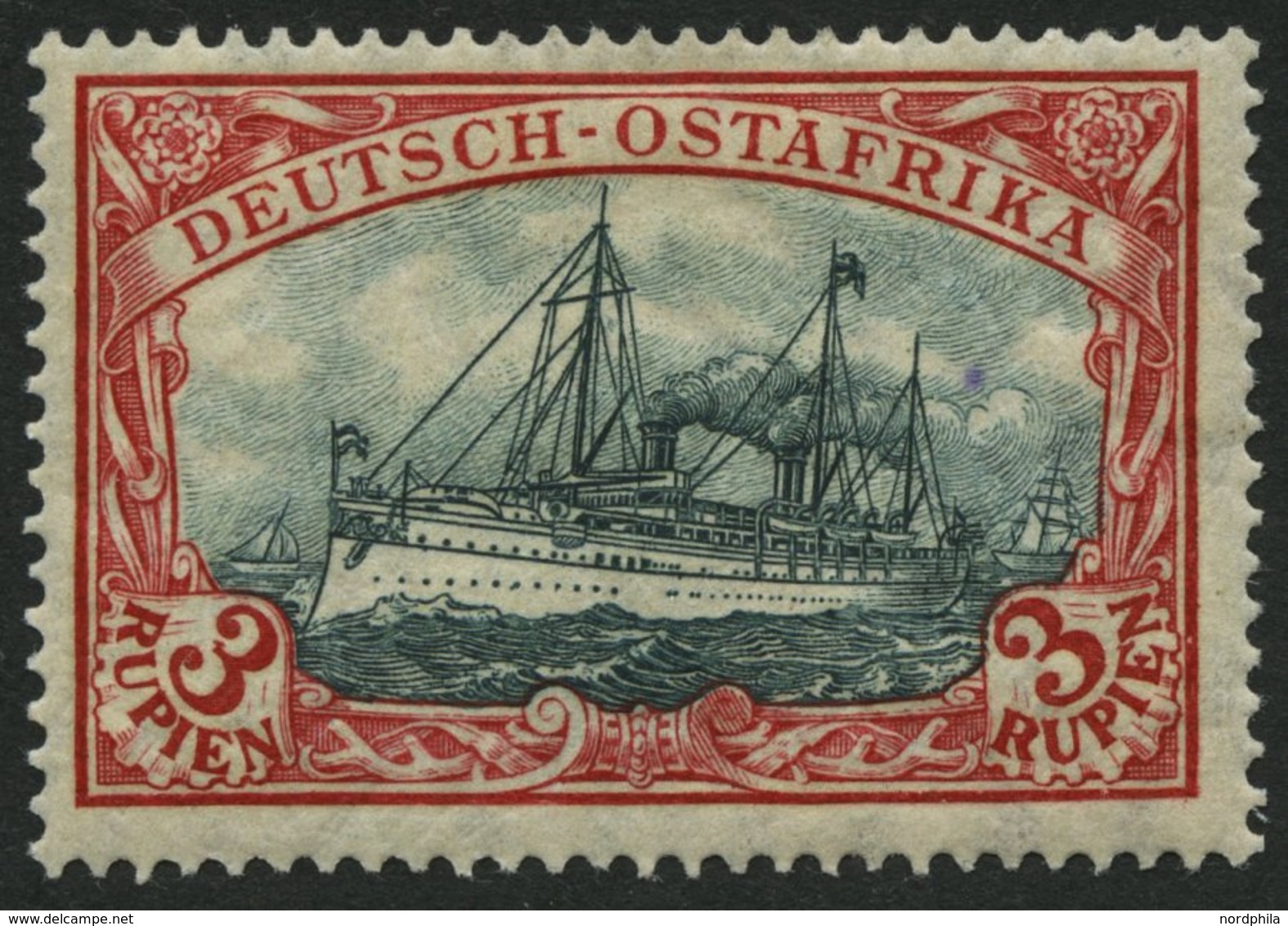 DEUTSCH-OSTAFRIKA 39IAb *, 1908, 3 R. Dunkelrot/grünschwarz, Mit Wz., Friedensdruck, Falzreste, Pracht, Gepr. Jäschke-l. - Duits-Oost-Afrika