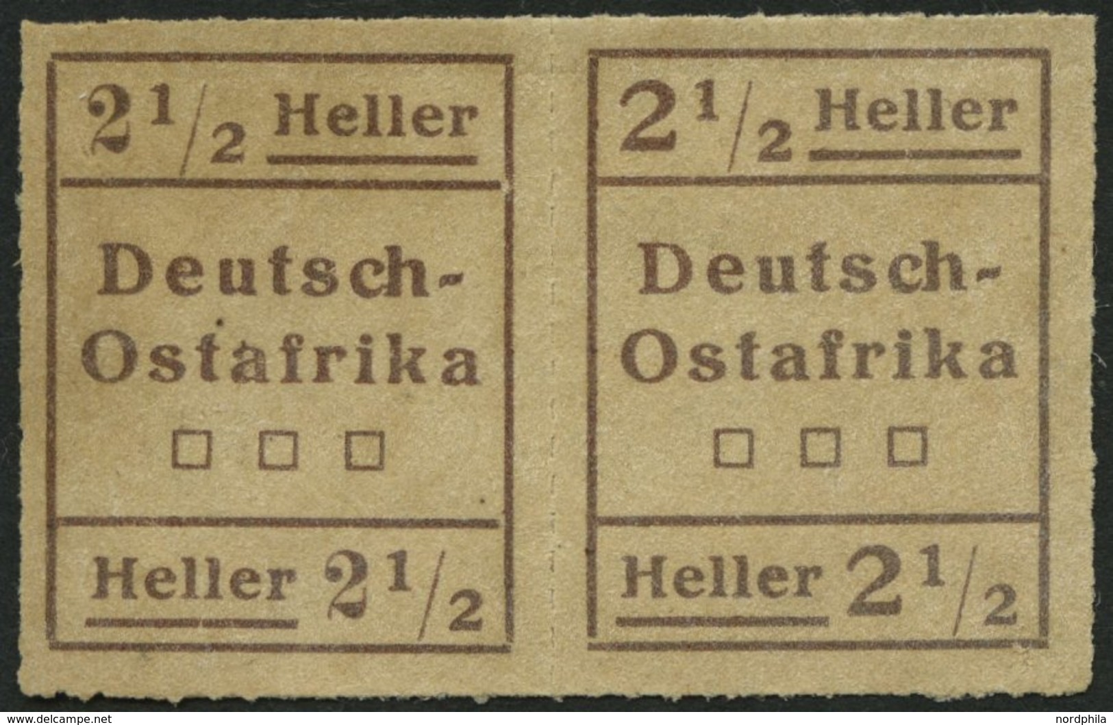 DEUTSCH-OSTAFRIKA III W2 (*), 1916, 21/2 H. Schwärzlichbraun, Type II Und I, Im Waagerechten Paar, Pracht, Mi. 350.- - Africa Orientale Tedesca