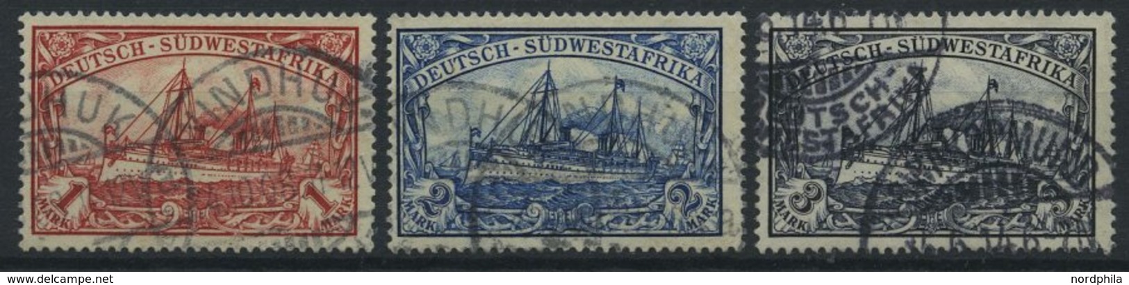 DSWA 20-22 O, 1901, 1 - 3 M. Kaiseryacht, Ohne Wz., 3 Werte Normale Zähnung, Pracht, Mi. 143.- - German South West Africa