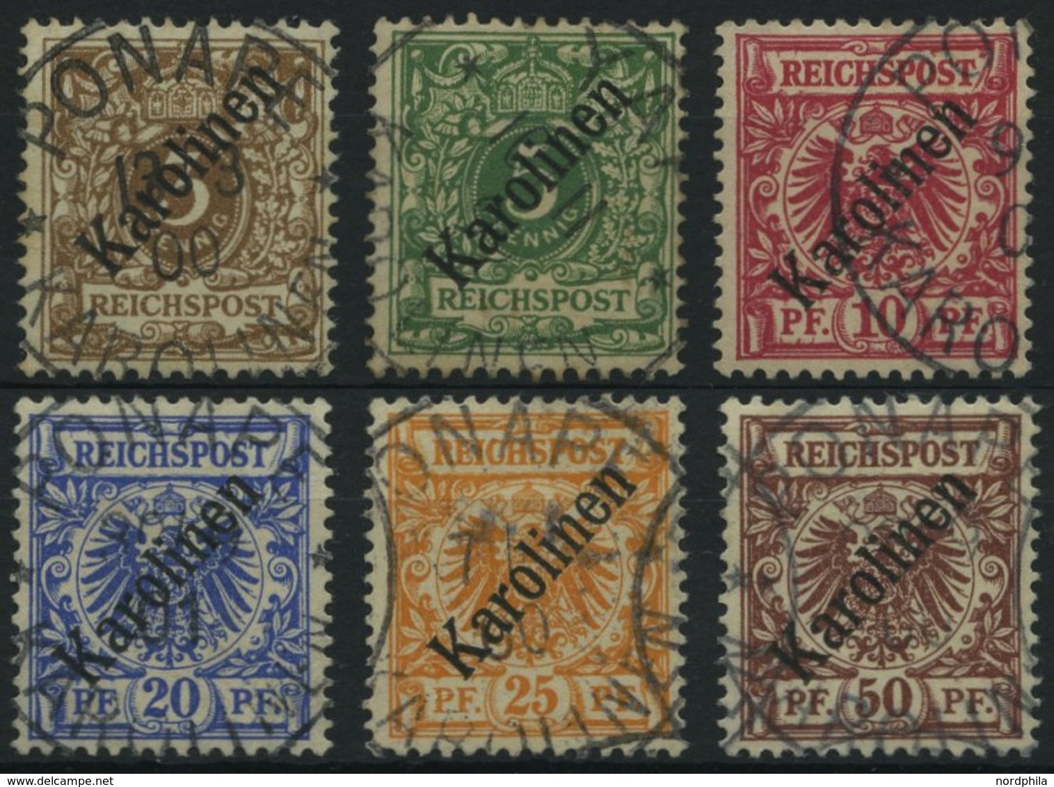 KAROLINEN 1-6I O, 1899, Diagonaler Aufdruck, Prachtsatz, Alle Werte Geprüft Bzw. Fotoattest, Mi. 7000.- - Carolinen