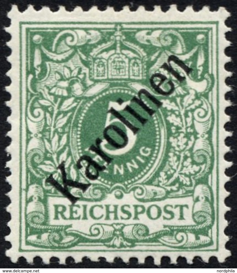 KAROLINEN 2I *, 1899, 5 Pf. Diagonaler Aufdruck, Falzreste, Pracht, Gepr. Bothe, Mi. 750.- - Carolinen