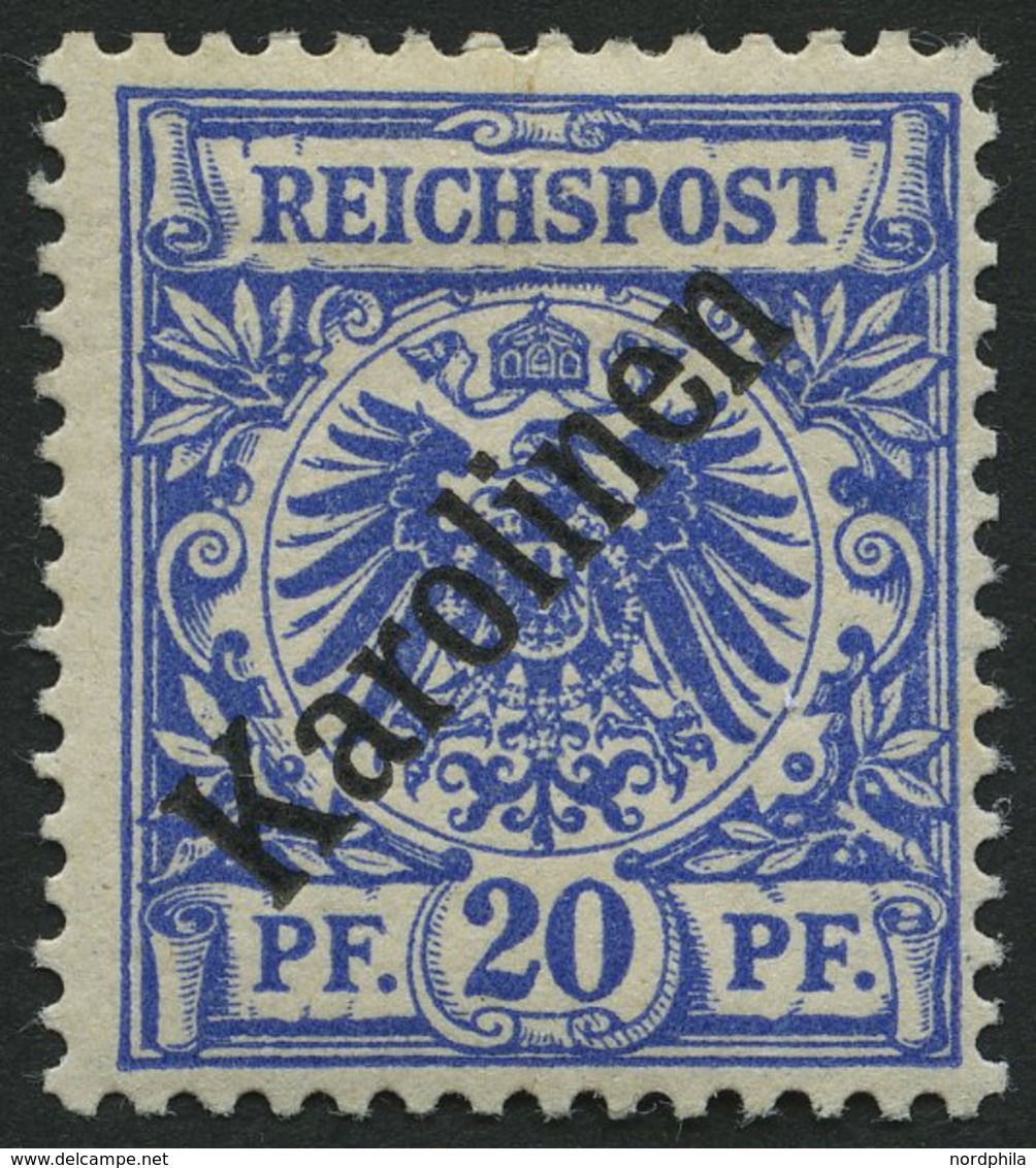 KAROLINEN 4I *, 1899, 20 Pf. Diagonaler Aufdruck, Falzreste, Pracht, Gepr. Bothe, Mi. 75.- - Isole Caroline