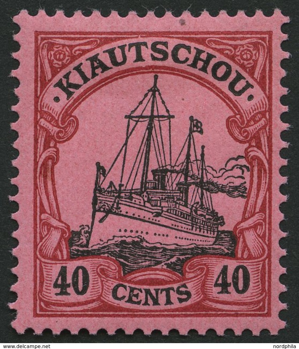 KIAUTSCHOU 23 *, 1905, 40 C. Dunkelrötlichkarmin/schwarz Auf Mattrosarot, Ohne Wz., Falzrest, Pracht, Mi. 120.- - Kiautschou