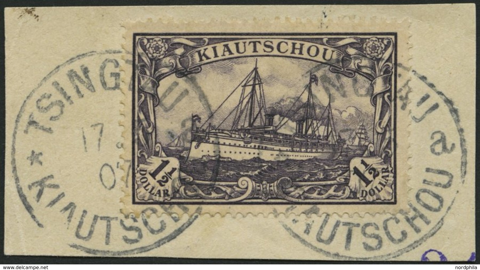 KIAUTSCHOU 36IAa BrfStk, 1905, 11/2 $ Schwarzviolett, Mit Wz., Friedensdruck, Kleiner Zahnfehler Sonst Prachtbriefstück, - Kiauchau