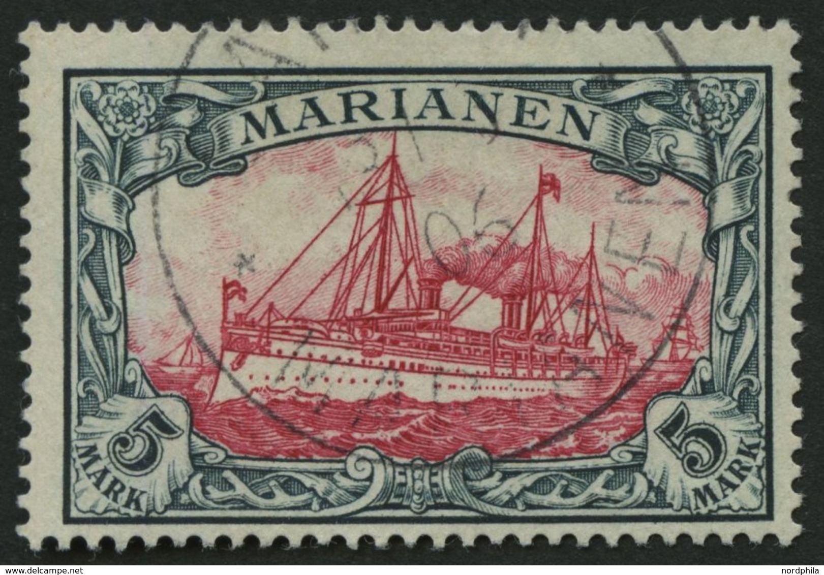 MARIANEN 19 O, 1901, 5 M. Grünschwarz/dunkelkarmin, Ohne Wz., Pracht, Fotoattest Steuer, Mi. 600.- - Mariana Islands