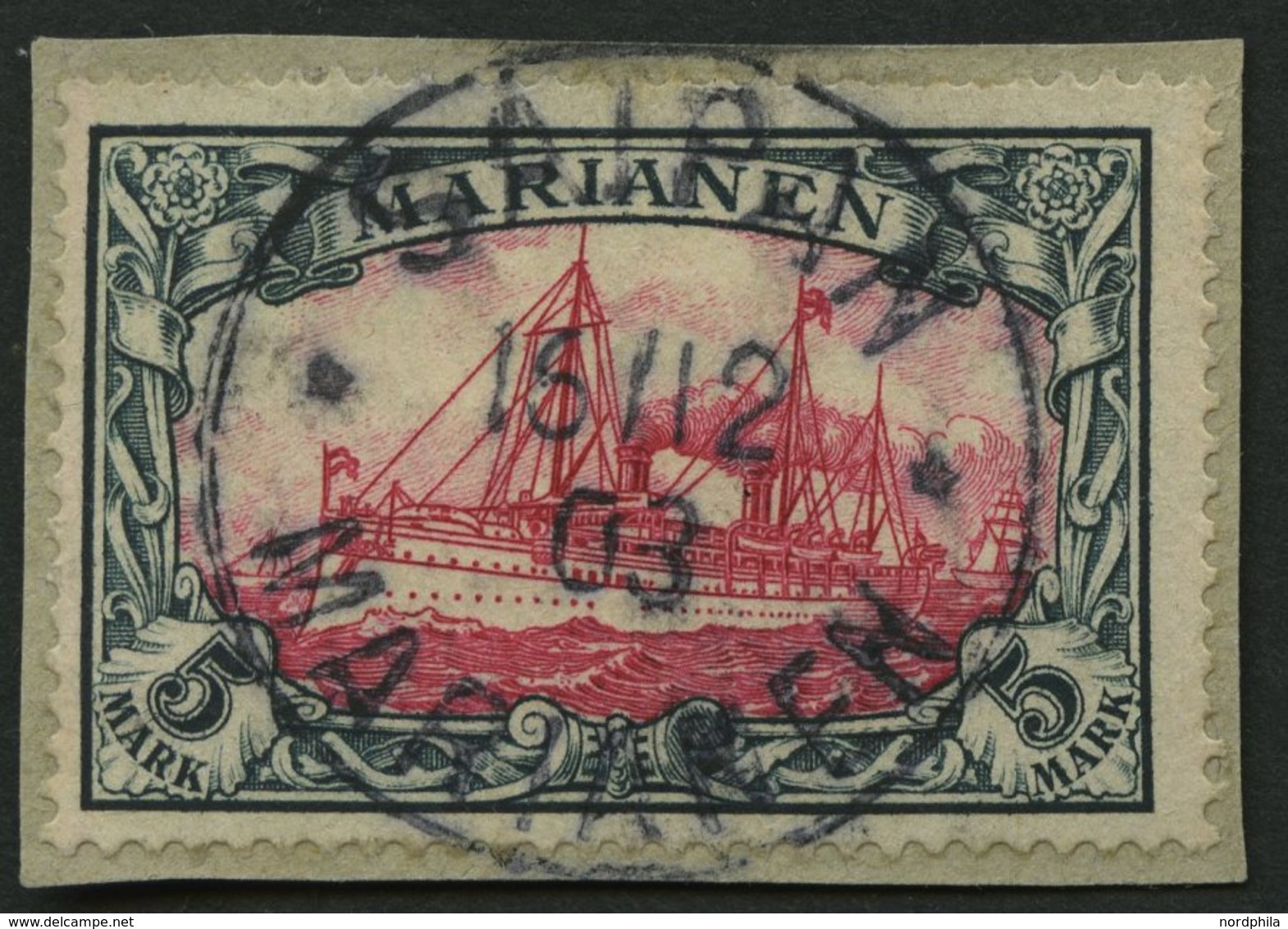 MARIANEN 19 BrfStk, 1901, 5 M. Grünschwarz/dunkelkarmin, Ohne Wz., Prachtbriefstück, Signiert, Mi. (600.-) - Marianen