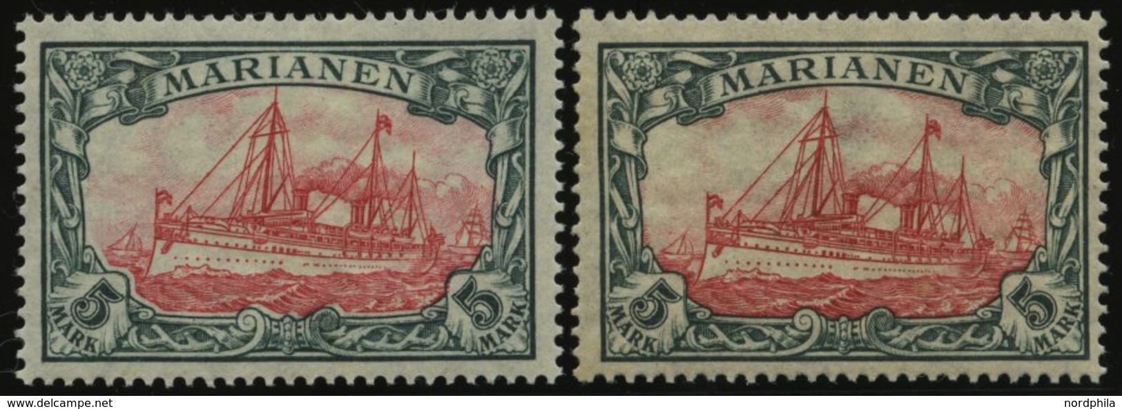 MARIANEN 21A/B *, 1916, 5 M., Mit Wz., Beide Zähnungen, Falzrest, 2 Prachtwerte, Mi. 90.- - Mariana Islands
