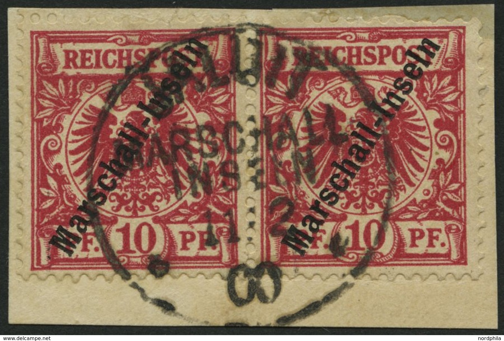 MARSHALL-INSELN 3I Paar BrfStk, 1897, 10 Pf. Jaluit-Ausgabe Im Waagerechten Paar, Prachtbriefstück, Gepr. Jäschke-L. - Marshall-Inseln