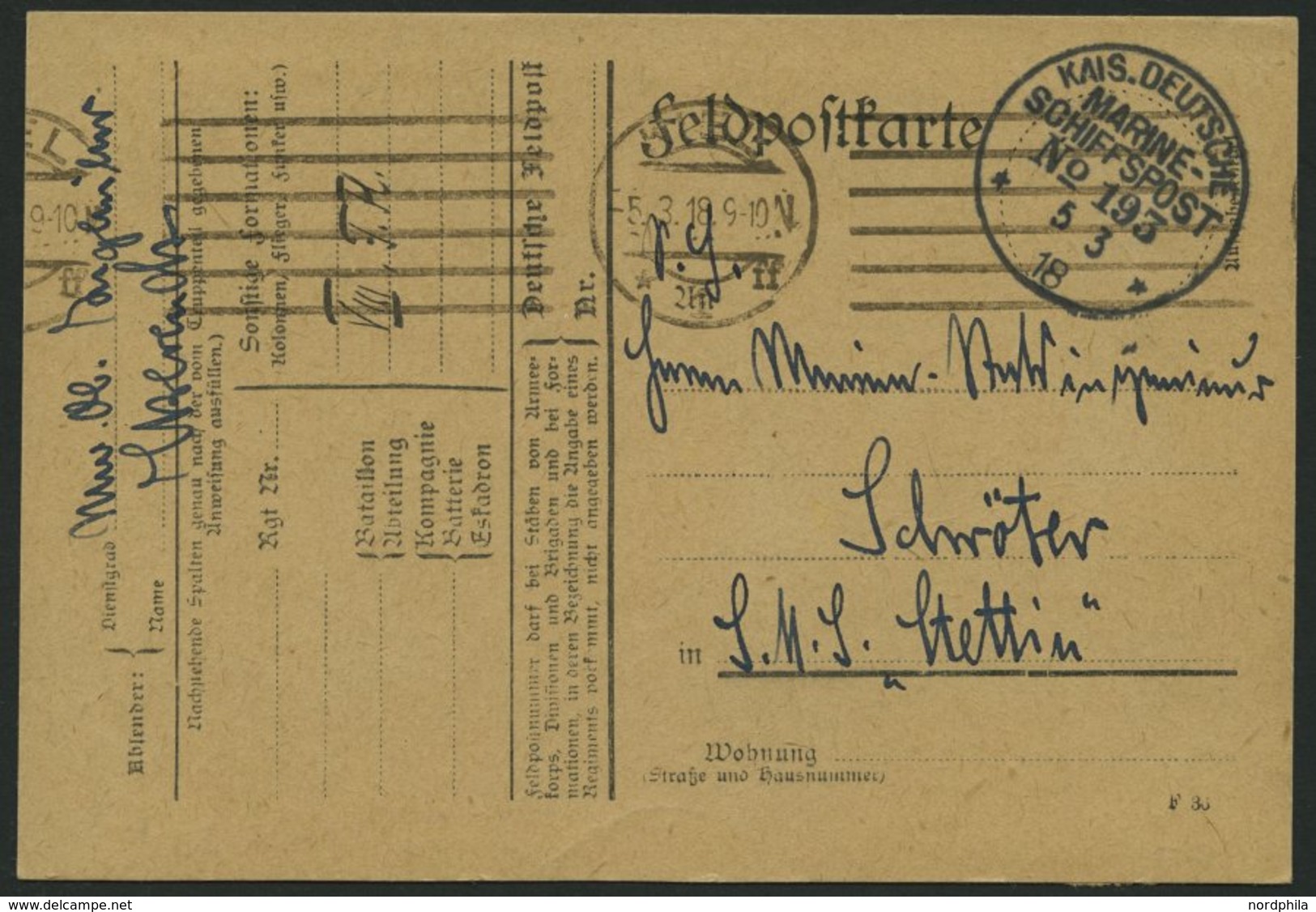 MSP VON 1914 - 1918 193 (VIII. Torpedoboots-Flottille), 5.3.1918, Feldpostkarte Von Bord Eines Bootes Der VIII. Torpedob - Turchia (uffici)