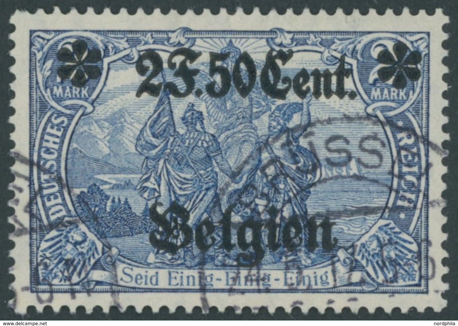 LANDESPOST IN BELGIEN 24IIB O, 1914, 2 F. 50 C. Auf 2 M., Type II, Gezähnt B, Pracht, Mi. 90.- - Bezetting 1914-18