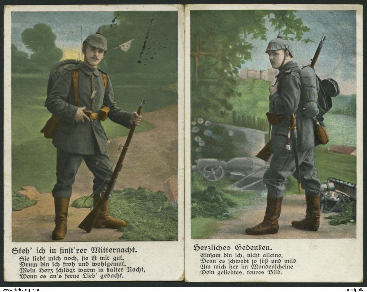 DT. FP IM BALTIKUM 1914/18 K.D. FELDPOSTEXPED. DER 2. INFANTERIE-DIV. B, 1. Und 5.9.16, Je Auf Farbiger Kitschkarte (Ser - Lettonia