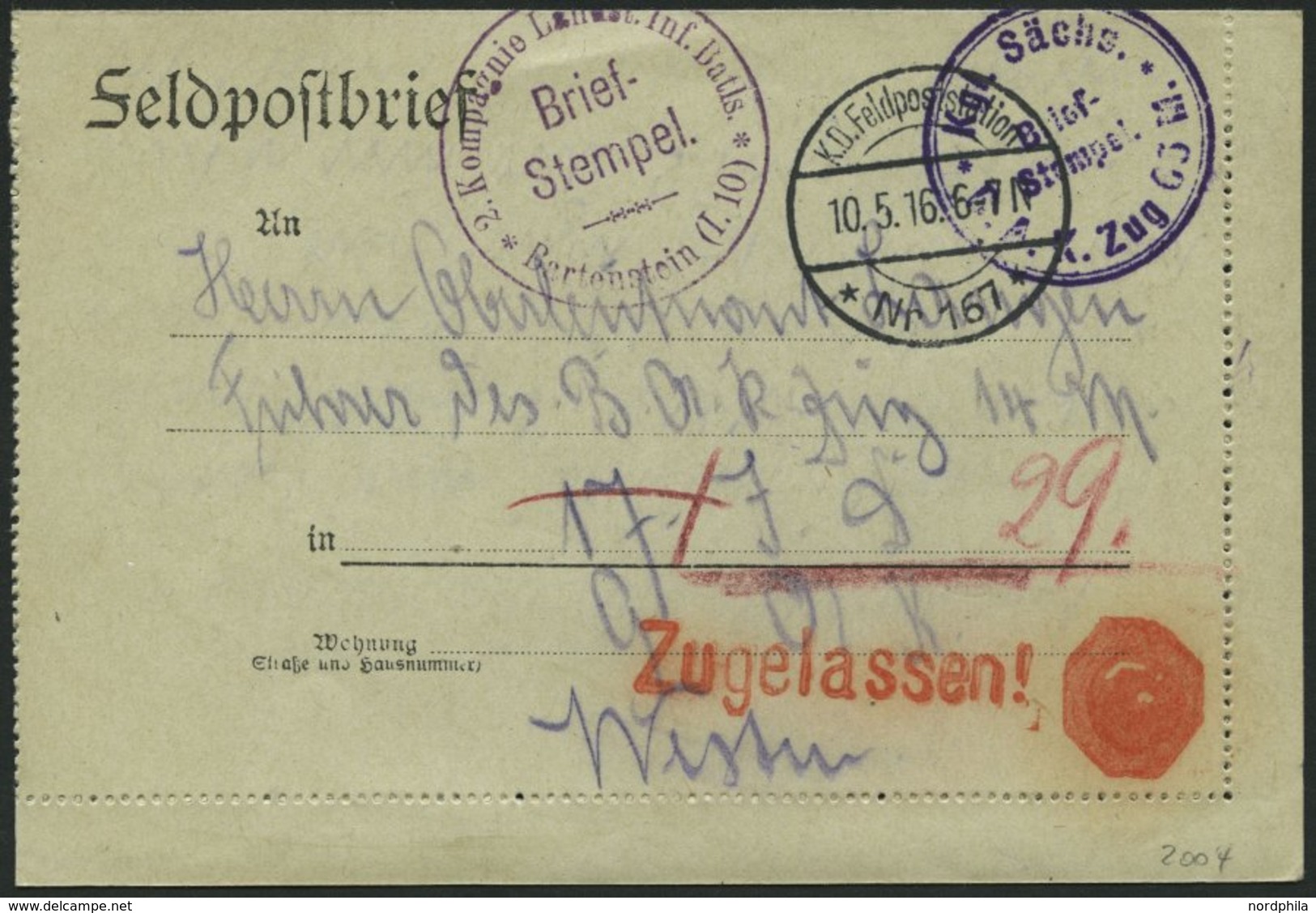DT. FP IM BALTIKUM 1914/18 K.D. FELDPOSTSTATION NR. 167 **, 10.05.16, Auf Feldpostkartenbrief, Mit Violettem Briefstempe - Letland