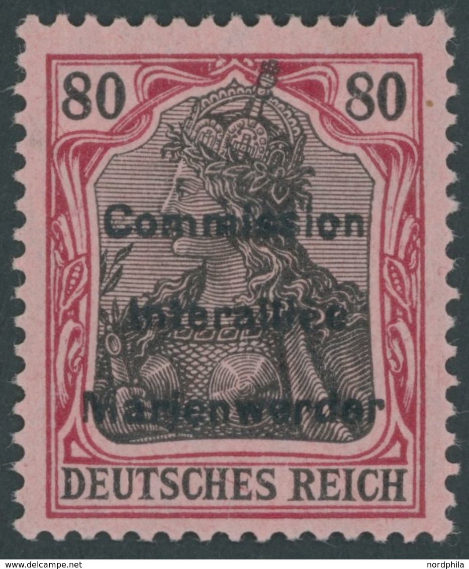 MARIENWERDER 19 *, 1920, 80 Pf. Karminrot/braunschwarz Auf Rosa, Falzrest, Pracht, Gepr. Bock, Mi. 90.- - Andere & Zonder Classificatie